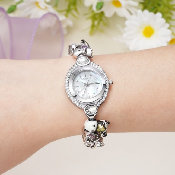 Gnoce Watch DISCONTINUED Charms Silver Bracelet Mother of Pearl Oval Iridescent - Picture 3 of 9